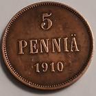 Nikolai II, kupari 5 penniä vuodelta 1910. - pikkukuva 1