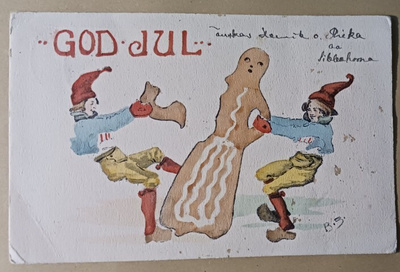 B.S. Tontut taistelevat joulupiparista, p. 1914 + sens.