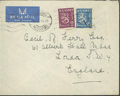 M30 1936 lentokirje Englantiin