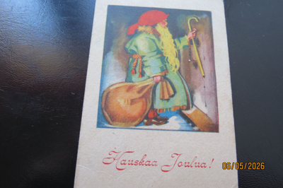 EELI JAATINEN VANHA PIENI JOULUKORTTI KULKENUT 11 x 7 cm