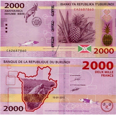 BURUNDI 2000 FRANCS 2015 P-52 UNC  (K15-S96)