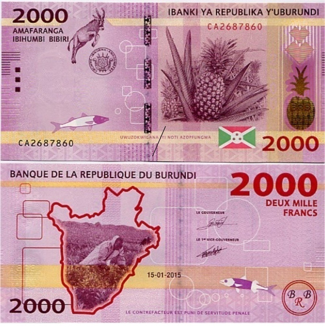 BURUNDI 2000 FRANCS 2015 P-52 UNC  (K15-S96)