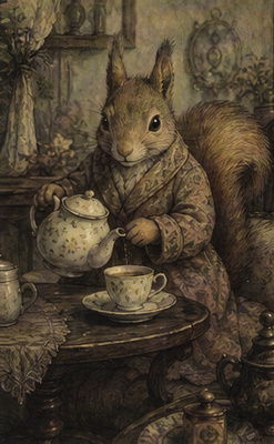 Orava kaataa teetä kuppiin