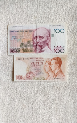 Belgian 50 ja 100!Frankin seteleitä 1960-1980 luvuilta