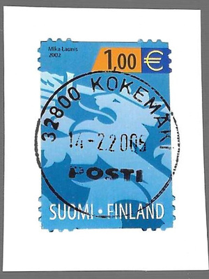 2002 1,00 EUROA SUOMEN LEIJONA KOKEMÄKI 14.2.2005 LEIMA LEIK