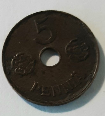 5 pennin 1942 kuparikolikko