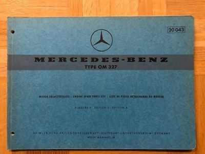 Varaosaluettelo Mercedes-Benz moottori OM 327, 1965