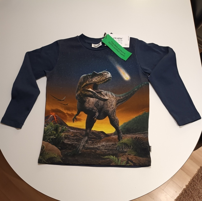 Molo pitkähihainen dinosaurus -paita, koko 128 cm UUSI