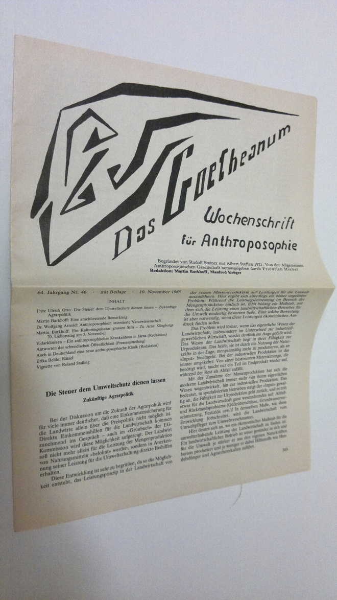 Martin (red.) Barkhoff : Das Goetheanum nr. 46/1985 : Woc...