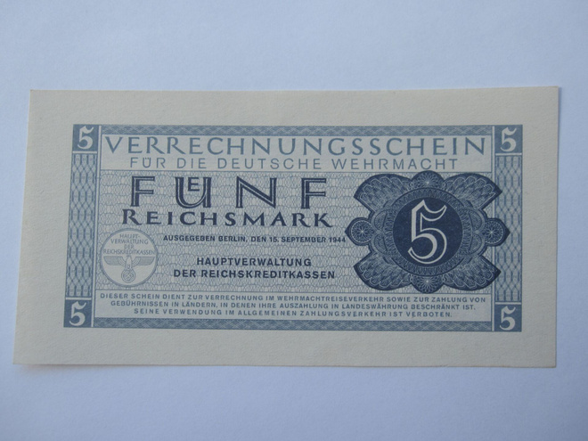 Natsi-Saksa 5 Reichsmark 1944 Wehrmacht