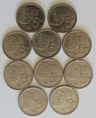 10 kpl Espanja 5 ptas1981-1982, 2 kuvaa