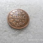10  penniä  1867  kulkematon, tasaisesti hieman patinoitunut - pikkukuva 3