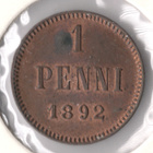 1 PENNI 1892 /#b (lyöntikiiltoa, patinaa) - pikkukuva 1