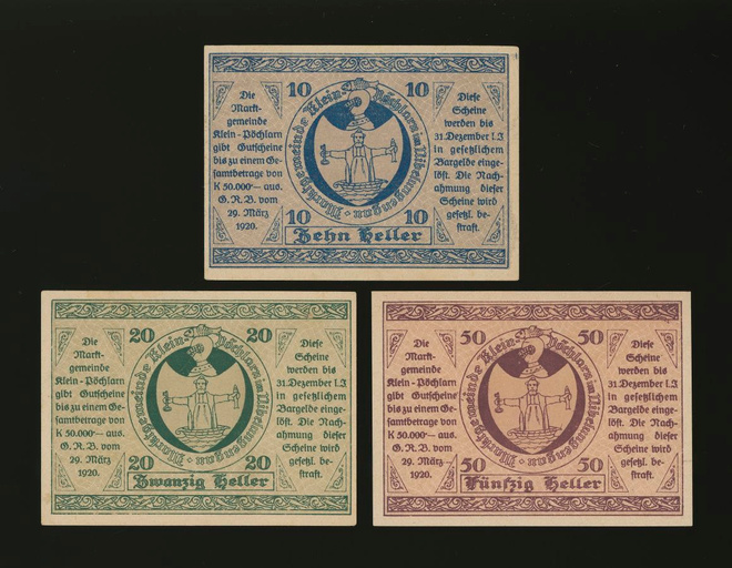 Itävalta Notgeld 10, 20, 50 Heller, Klein-Pöchlarn 1920