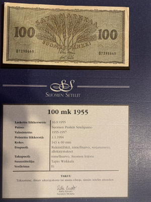 100 markkaa 1955