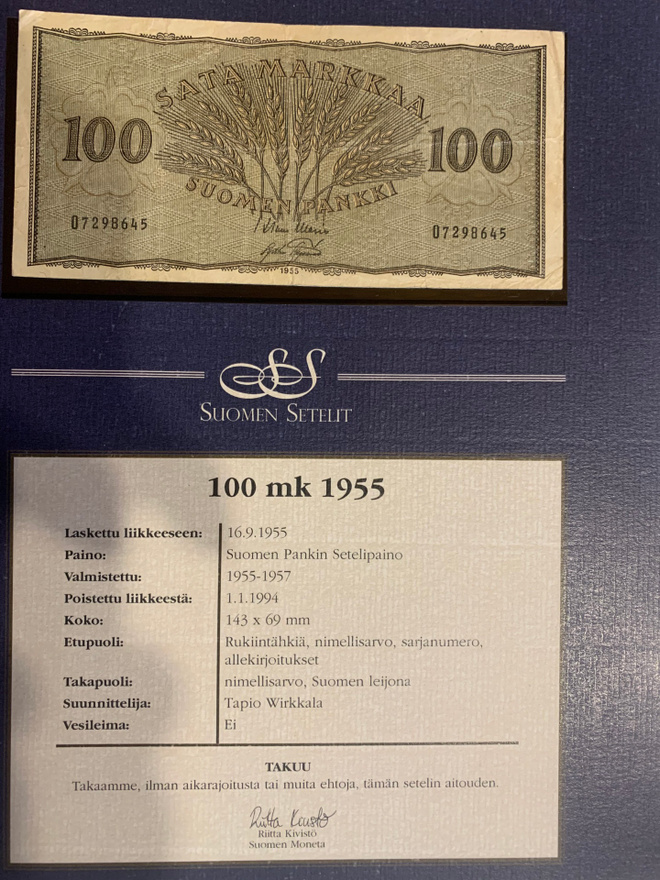 100 markkaa 1955