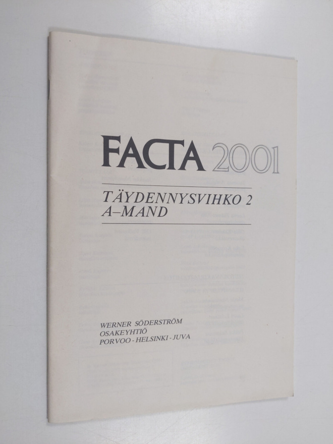 Facta 2001, Täydennysvihko 2 - A-Mand