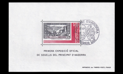 Andorra Fr 325BL1 o Postimerkkinäyttely (1982)