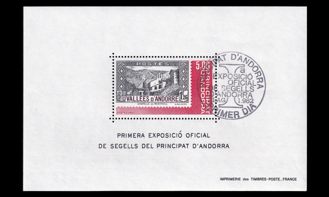 Andorra Fr 325BL1 o Postimerkkinäyttely (1982)