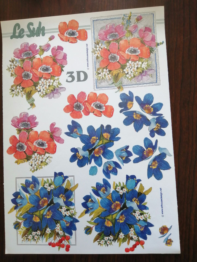 3d Korttikuva-arkki A4 kauniit kukat