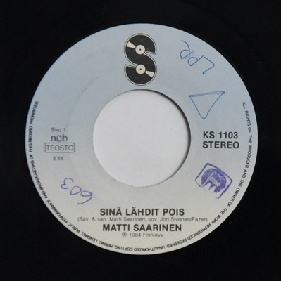 Single: Saarinen, Matti - Sinä lähdit pois /Yhden kesän olit