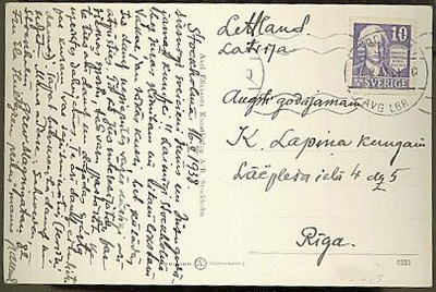 Ruotsi Mi  243A postikortti Latviaan - erikoistaksa