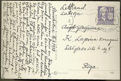 Ruotsi Mi  243A postikortti Latviaan - erikoistaksa