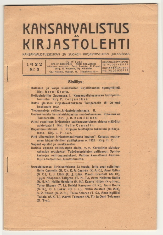 Kansanvalistus ja Kirjastolehti 1922 no. 3