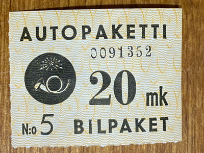 AUTOPAKETTIMERKKI 1949/50 20MK W2**