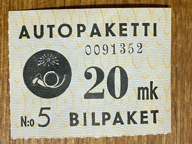 AUTOPAKETTIMERKKI 1949/50 20MK W2**