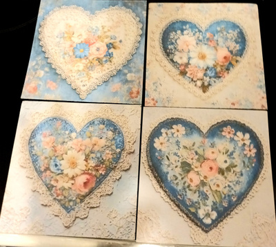 Kuviopaperit KUKKASYDÄMET / 4 kpl -setti / 15 x 15cm