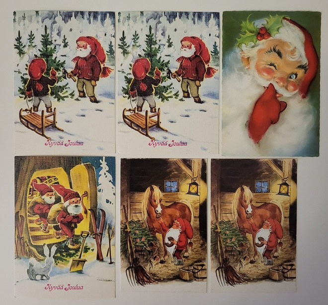 Joulukortti 6kpl, kulkenut, Irma Salmi