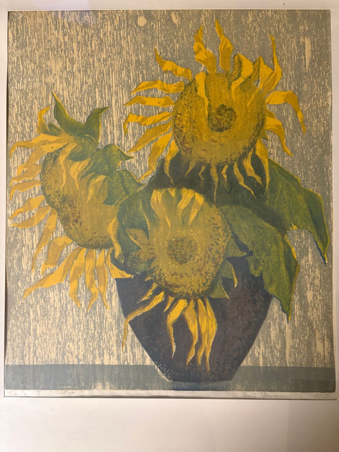Grafiikantyö Onni Mansnerus - Auringonkukka-asetelma 1959