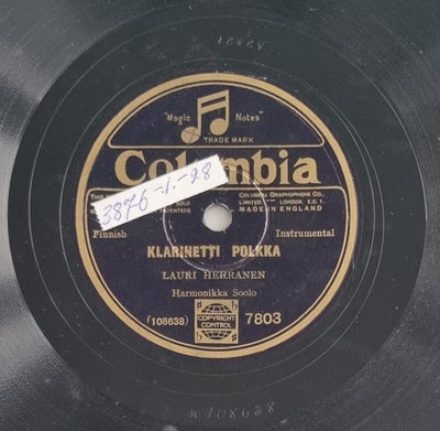 Savikiekko 1928 - Lauri Herranen - Columbia 7803