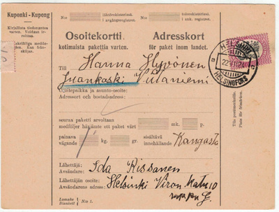 1917 5 mk pakettikortti 22.8.1924
