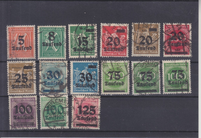Saksa Reich 1923 LaPe 273-287 väliltä leimattuja.