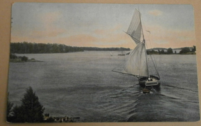 Helsinki, Hevossalmi, purjevene salmessa, vanha väripk, 1915