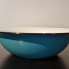 Vanha sinivalkoinen emalivati 32cm - pikkukuva 1