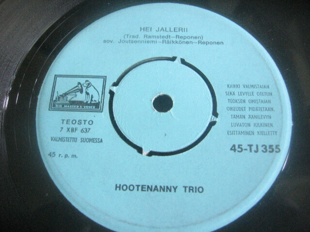 7" - Hootenanny Trio - Hei Jallerii / Serenaadi