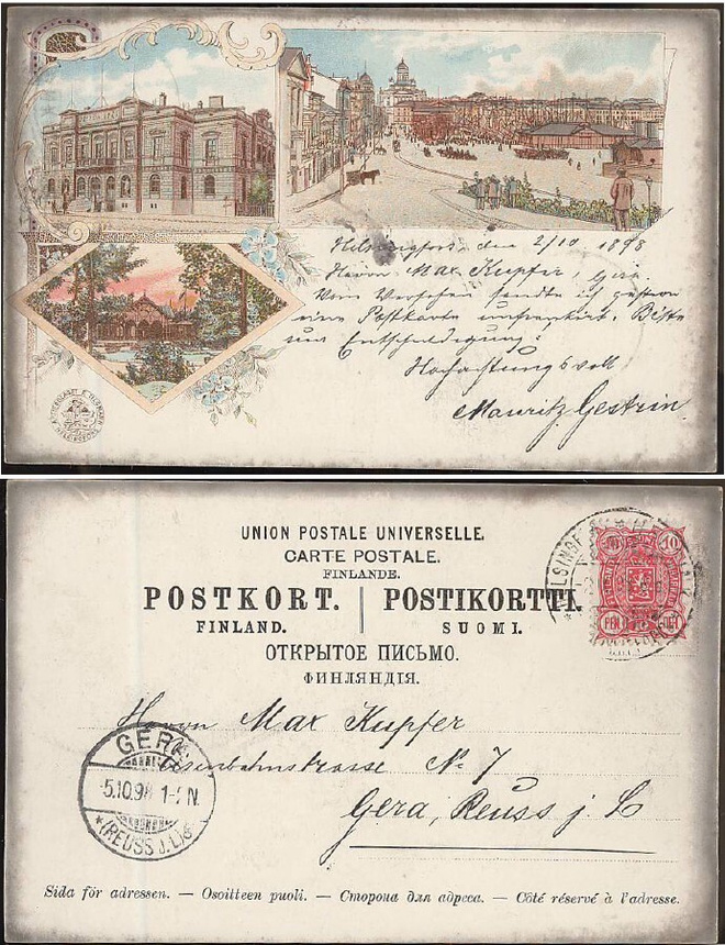 Helsinki 1898 värisommitelmakortti Saksaan