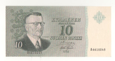 10 markkaa 1963 ilm. litt. sarja A,  SIM-AAs vl 2 , kl 10