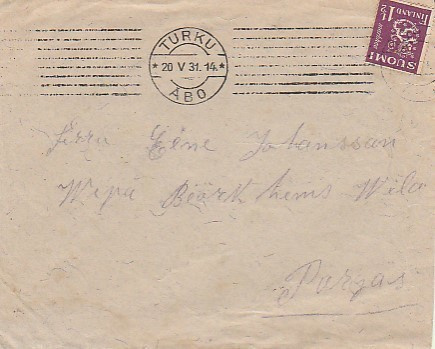 1931, Turku,  Kirje Paraisille ( Pargas Wepå )
