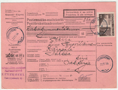 M30 1942 7mk postitalo postiennakkokirje - oikea taksa