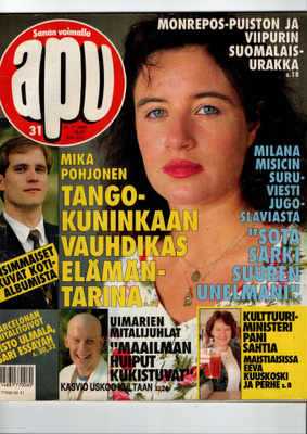 Apu n:o 31 1992 Milina Misic. Marilyn Monroe. Mika Pohjonen.