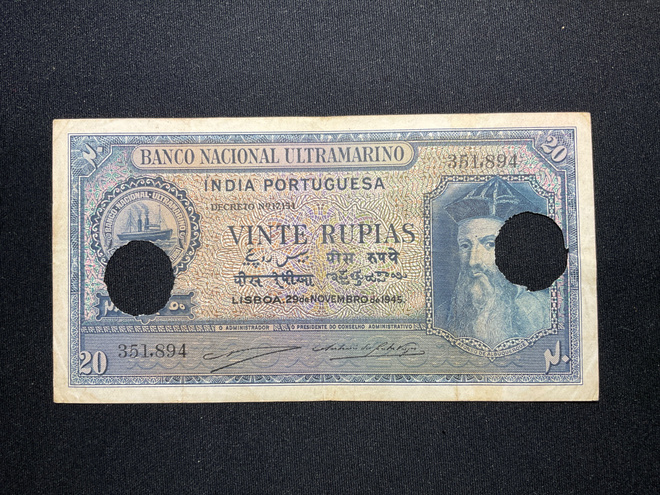 Bankco Ultramarino India Portuguesa 20 Rupias1945.