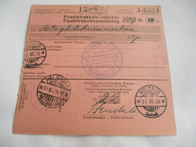 1928 Meltaus (Rovaniemi mlk) postiennakolla