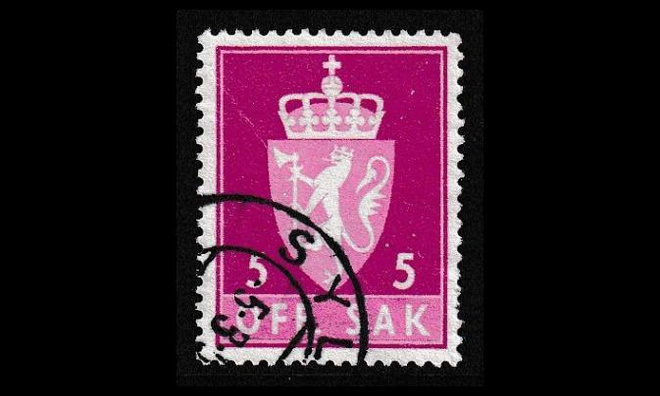 Norja 68x o Virkamerkki 5 öre x-pap (1955)