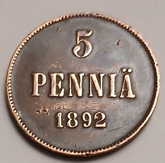 Aleksanteri III, 5 penniä vuodelta 1892.