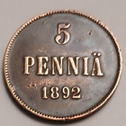 Aleksanteri III, 5 penniä vuodelta 1892. - pikkukuva 1