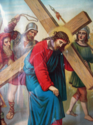 Jeesus kantaa ristiä <> vanha painokuva